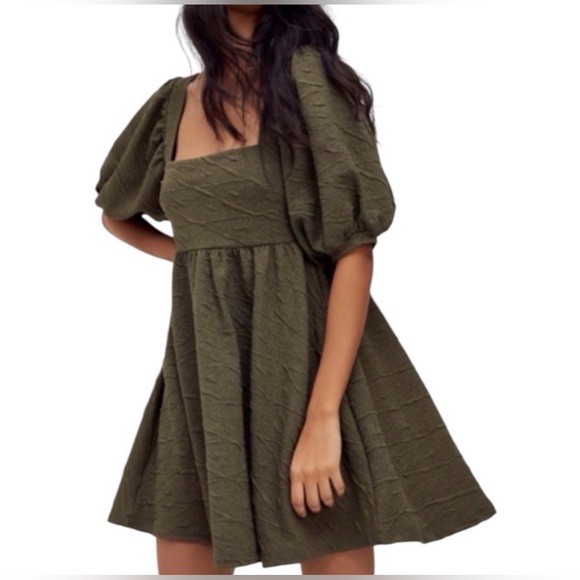 Free People Lily Violet Mini Dress in Olive Smoke. - Picture 2 of 11